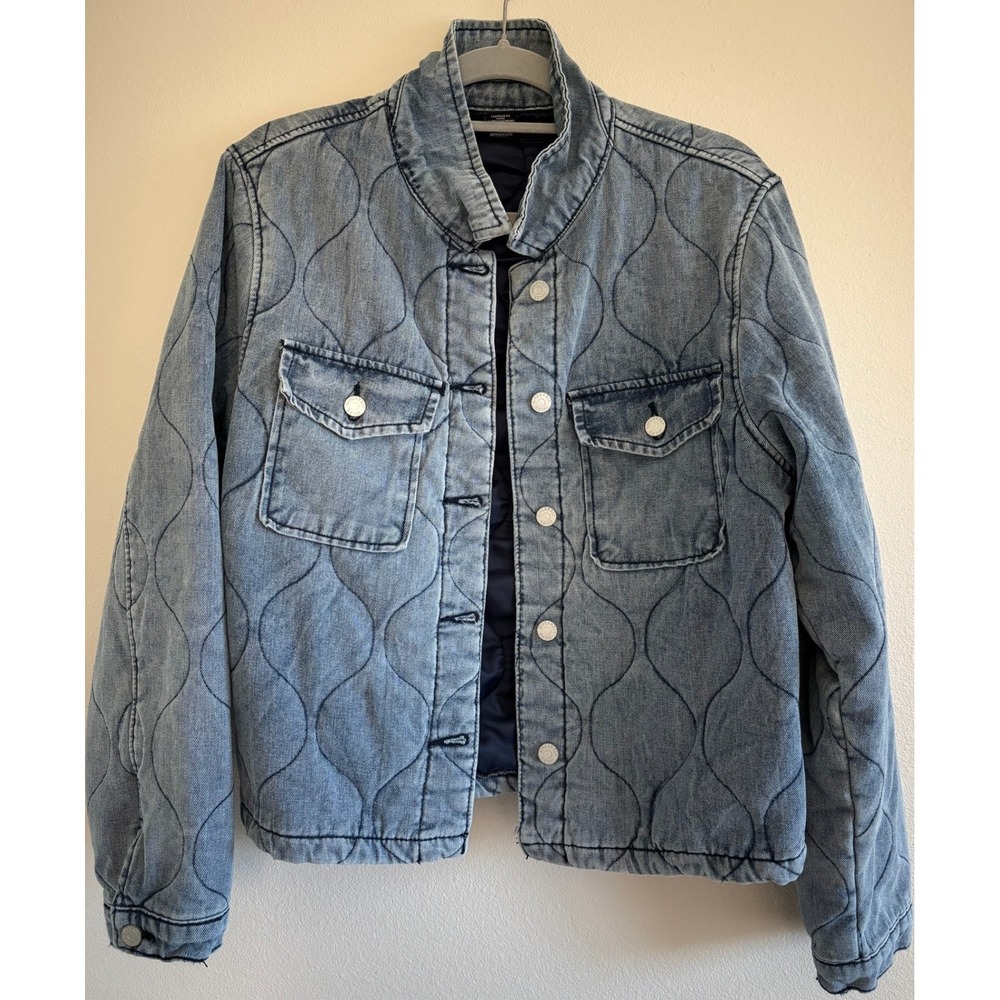 Sincerely Jules Quilted Bomber Jacket Blue Denim Shacket Womens Large